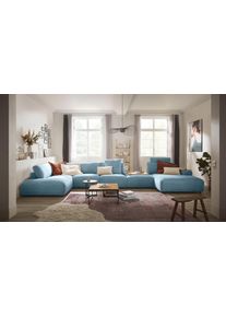 Wohnlandschaft Musterring "Lucia U-Form", blau (hellblau), B:504cm H:81cm T:204cm, Sofas, Wohnlandschaft, Cord-Bezug, inklusive Kopfst&uuml;tze, Gesamtbreite 524 cm