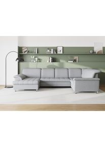 Wohnlandschaft DOMO collection "FRANZI 344x206x81 cm, elegant, komfortabel", silber, Sofas, B/H/T: 344cm x 81cm x 206cm, Struktur grob, Recamiere links, ohne Funktion, Flachgewebe (100% Polyester);Chenille (100% Polyester), Wohnlandschaft, U-Form, Recamiere links, silber, B/T: 344/206 cm, B:344cm H:81cm T:206cm