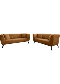 Polstergarnitur Home Affaire "Lazio modern und bequem, schmale Armlehnen, tolle Detailverarbeitung", gold (gold, gold), H:83cm T:88cm, 100% Polyester, Sitzm&ouml;bel-Sets, Polstergarnitur, auch als Loveseat erh&auml;ltlich