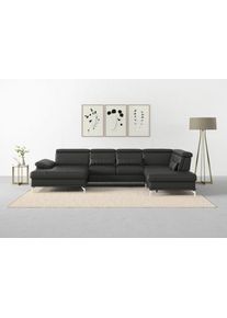 Sit & More Wohnlandschaft SIT & MORE "Cabrio U-Form, B: 359 cm, mit Sitztiefen-, Arm- & Kopfteilverstellung", braun (mokka), B:359cm H:87cm T:230cm, Sofas, Wohnlandschaft, 3 Nierenkissen, Federkern, optional Bettfunktion und Stauraum
