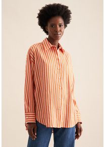 Longbluse Seidensticker "Schwarze Rose", Damen, Gr. XL (42), orange, 100% Leinen, gestreift, oversize, ohne Ausschnitt, Blusen Longbluse, 1/1 Kragen Streifen
