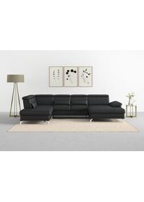 Sit & More Wohnlandschaft SIT & MORE "Cabrio U-Form, B: 359 cm, mit Sitztiefen-, Arm- & Kopfteilverstellung", schwarz, B:359cm H:87cm T:230cm, Sofas, Wohnlandschaft, 3 Nierenkissen, Federkern, optional Bettfunktion und Stauraum