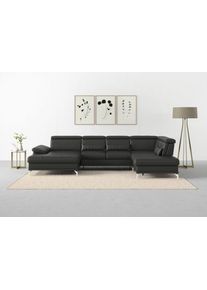Sit & More Wohnlandschaft SIT & MORE "Cabrio U-Form, B: 359 cm, mit Sitztiefen-, Arm- & Kopfteilverstellung", grau (anthrazit), B:359cm H:87cm T:230cm, Sofas, Wohnlandschaft, 3 Nierenkissen, Federkern, optional Bettfunktion und Stauraum