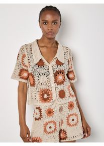 Klassische Bluse Apricot "Bluse", Damen, Gr. S (36), grau (stein), Strick, Obermaterial: 60% Baumwolle CO. 40% Polyacryl PAN., gemustert, normal, Blusen Klassische Bluse, mit Kragen