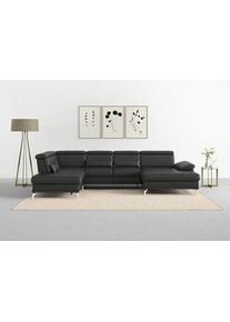 Sit & More Wohnlandschaft SIT & MORE "Cabrio U-Form, B: 359 cm, mit Sitztiefen-, Arm- & Kopfteilverstellung", grau (anthrazit), B:359cm H:87cm T:230cm, Sofas, Wohnlandschaft, 3 Nierenkissen, Federkern, optional Bettfunktion und Stauraum