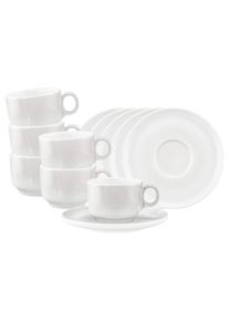 Tasse Seltmann Weiden "Kaffeetassen mit Untertassen Sento Home 210 ml 6er Set", wei&szlig; (aura wei&szlig;), B:16,2cm H:8,2cm &Oslash;:16,2cm, Porzellan, Trinkgef&auml;&szlig;e, Tasse, Sp&uuml;lmaschinengeeignet, Mikrowellengeeignet, Ofenfest, Salamandergeeignet, K&uuml;hlschrankgeeignet, Gefrierschrankgeeignet