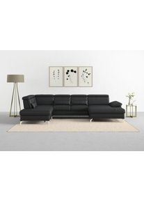 Sit & More Wohnlandschaft SIT & MORE "Cabrio U-Form, B: 359 cm, mit Sitztiefen-, Arm- & Kopfteilverstellung", schwarz, B:359cm H:87cm T:230cm, Sofas, Wohnlandschaft, 3 Nierenkissen, Federkern, optional Bettfunktion und Stauraum