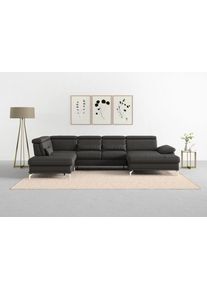 Sit & More Wohnlandschaft SIT & MORE "Cabrio U-Form, B: 359 cm, mit Sitztiefen-, Arm- & Kopfteilverstellung", grau (anthrazit), B:359cm H:87cm T:230cm, Sofas, Wohnlandschaft, 3 Nierenkissen, Federkern, optional Bettfunktion und Stauraum