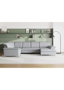 Wohnlandschaft DOMO collection "FRANZI 344x206x81 cm, elegant, komfortabel", silber, Sofas, B/H/T: 344cm x 81cm x 206cm, Struktur grob, Recamiere rechts, ohne Funktion, Flachgewebe (100% Polyester);Chenille (100% Polyester), Wohnlandschaft, U-Form, Recamiere rechts, silber, B/T: 344/206 cm, B:344cm H:81cm T:206cm