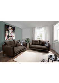 Sitzgruppe Home Affaire "Lazio modern und bequem, schmale Armlehnen, tolle Detailverarbeitung", braun (braun, t&uuml;rkis), B:255cm H:94cm T:110cm, Sitzm&ouml;bel-Sets, Sitzgruppe, Armlehnen verstellbar