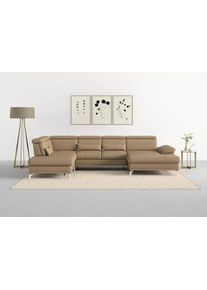 Sit & More Wohnlandschaft SIT & MORE "Cabrio U-Form, B: 359 cm, mit Sitztiefen-, Arm- & Kopfteilverstellung", braun (cappucino), B:359cm H:87cm T:230cm, Sofas, Wohnlandschaft, 3 Nierenkissen, Federkern, optional Bettfunktion und Stauraum