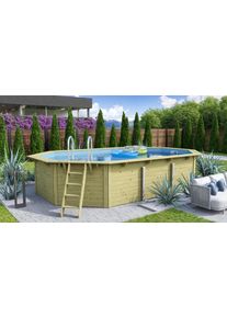 Achteckpool Karibu "MADRID V4", natur, B:611cm H:124cm L:400cm, Schwimmbecken, Achteckpool, BxLxH: 611x400x124 cm