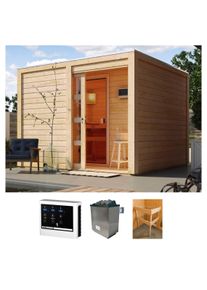 Saunahaus Konifera "Ruben", beige (natur), Saunaofen, externe Steuerung, 9 kW, Saunen, Saunahaus, Ofen 9 KW externe Strg easy