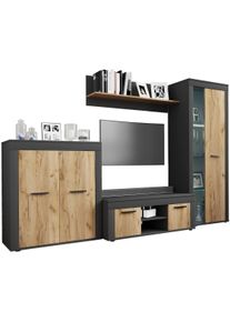 Wohnzimmertisch Vcm "4 tlg Schrankwand M&ouml;bel Set Wohnwand Usilo L", braun (anthrazit, honig, eiche), B:242cm T:37cm, Sideboards, Wohnzimmertisch