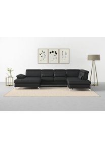 Sit & More Wohnlandschaft SIT & MORE "Cabrio U-Form, B: 359 cm, mit Sitztiefen-, Arm- & Kopfteilverstellung", schwarz, B:359cm H:87cm T:230cm, Sofas, Wohnlandschaft, 3 Nierenkissen, Federkern, optional Bettfunktion und Stauraum