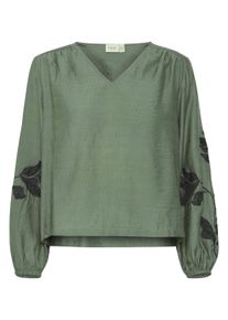 Langarmbluse Fransa "Langarm-Bluse FRHARBO", Damen, Gr. S, gr&uuml;n (laurel wreath aop ma24 02g), Obermaterial: 80% Viskose CV. 20% Polyamid PA., Blusen Langarmbluse