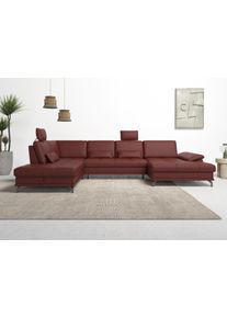 Wohnlandschaft OTTO HOME "Costello U-Form, B: 363 cm mit Sitztiefen-, Armteilverstellung &", rot (merlot), B:363cm H:89cm T:223cm, Luxus-Microfaser (90% Polyester, 10% Polyamid);Samtoptik (100% Polyester), Sofas, Wohnlandschaft, 3 Nierenkissen, optional Bettfunktion & Bettkasten