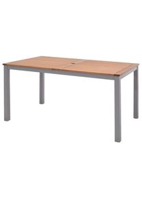 Ambia Garden Gartentisch, Dunkelgrau, Eukalyptusholzfarben, Holz, Metall, Eukalyptusholz, massiv, rechteckig, eckig, 74.4x79.7x140 cm, Schirmloch, Holzm&ouml;bel, Holztische, Gartentische Holz