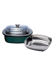 Riess , Dunkelgr&uuml;n , Metall , 4,5 l , quadratisch , 30.9x12.4x35.8 cm , backofengeeignet,hitzebest&auml;ndige Griffe, backofengeeignet, kratzfest, D&auml;mpfeinsatz, geschmacksneutral, PTFE-frei, stapelbar, energiesparend, Deckel hitzebest&auml;ndig , Kochen & Essen, Pfannen, Schmorpfannen