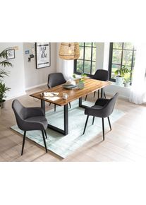Essgruppe Salesfever "- stilvolles Design", grau (cognac, anthrazit, schwarz, anthrazit, schwarz), Strukturstoff, 180,90, Massivholz, Metall, Polyester, Sitzm&ouml;bel-Sets, Essgruppe, 5-teiliges Set mit authentischer Baumkanten-Tischplatte
