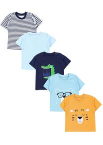 T-Shirt TUPTAM "Shirt Baby Kurzarm T-Shirt 5er Set", M&auml;dchen, Gr. 98, blau (l&ouml;we krokodil b&auml;r streifen blau hellblau gelb), Obermaterial: 100% Baumwolle CO., Shirts T-Shirt