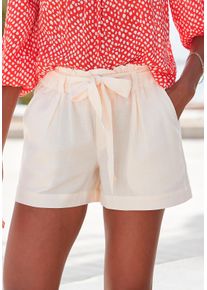 Shorts Lascana, Damen, Gr. 46, N-Gr, beige, Web, Obermaterial: 58% Viskose, 28% Baumwolle, 14% Leinen, unifarben, figurumspielend kurz, Hosen Shorts, im Paperbag-Stil, Leinenmix, Schlupfhose, Sommerhose