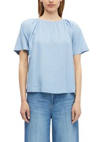 Kurzarmbluse s.Oliver, Damen, Gr. 34, coastal blau, Web, Obermaterial: 52% Leinen, 48% Viskose, unifarben, h&uuml;ftbedeckend, Rundhals, abgesteppte Kante, Blusen Kurzarmbluse, Sommerbluse mit Bindeband im R&uuml;cken