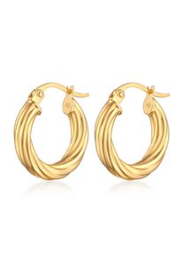 Paar Creolen Elli "Ohrringe Creolen Twisted Look Gedreht 925 Silber" Gr. 11, gold, Ohrringe, Damen, ohne Stein, Silber 925 (Sterlingsilber), Paar Creolen