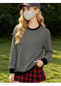 Striped Long Sleeve Crew Neck T-Shirt, Women's Loose Fit Casual Everyday Wear