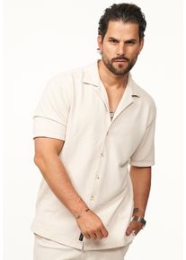 Kurzarmhemd Carisma "mit Rippstruktur im Summer-Look f&uuml;r Herren", Herren, Gr. XXL, US, beige, Obermaterial: 95% Polyester PES. 5% Elasthan EL., Hemden Kurzarmhemd, Kurzarm Strick Polo-Hemd T-Shirt mit Streifenmuster