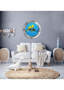 Wandsticker queence "3D Bullauge Illusion Unterwasserwelt Schildkr&ouml;te 40x40 cm", silberfarben 2, &Oslash;:40cm, Vinyl, Wandtattoos, Wandsticker, Selbstklebender Wanddurchbruch Unterwasser
