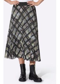 Plisseerock Heine, Damen, Gr. 42, bunt (schwarz, khaki, bedruckt), 96% Polyester, 4% Elasthan, bedruckt, gemustert, mehrfarbig, wadenlang, R&ouml;cke Plisseerock