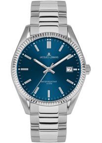 Quarzuhr Jacques Lemans "Derby", silber (silberfarben, dunkelblau 2), Armbanduhren, Damen, Quarzuhr, Armbanduhr,Herrenuhr,Damenuhr,Edelstahlarmband,bis 10 bar wasserd.