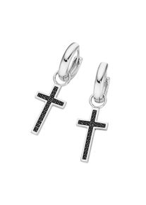 Paar Creolen "Creolen Behang Kreuz, wei&szlig;e Zirkonia oder schwarze Spinelle, Silber 925", schwarz, Giorgio Martello MILANO, Ohrringe, Damen, Silber 925 (Sterlingsilber), Paar Creolen