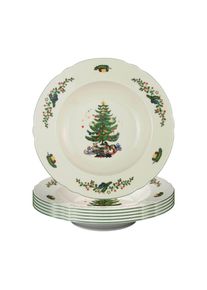 Suppenteller Seltmann Weiden "Suppenteller Marieluise Weihnachten &oslash; 23,2 cm 6er Set wei&szlig;-gr&uuml;n", bunt (wei&szlig;, gr&uuml;n), B:23,2cm H:3,9cm &Oslash;:23,2cm, Speiseteller, Suppenteller, Sp&uuml;lmaschinengeeignet, Mikrowellengeeignet, Ofenfest, Salamandergeeignet, K&uuml;hlschrankgeeignet, Gefrierschrankgeeignet