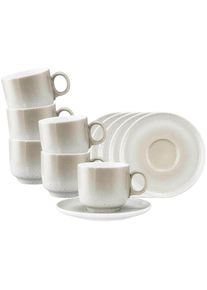 Tasse Seltmann Weiden "Cappuccinotassen mit Untertassen Sento Home 300 ml 6er Set", beige (aura cream), B:16,2cm H:10cm &Oslash;:16,2cm, Porzellan, Trinkgef&auml;&szlig;e, Tasse, Sp&uuml;lmaschinengeeignet, Mikrowellengeeignet, Ofenfest, Salamandergeeignet, K&uuml;hlschrankgeeignet, Gefrierschrankgeeignet