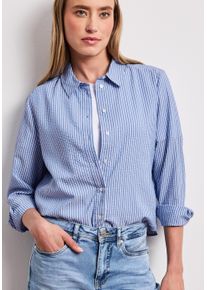 Langarmbluse Street One, Damen, Gr. 36, original blau, Web, Obermaterial: 65% Polyester, 35% Viskose, gestreift, bequem h&uuml;ftlang, 1-Knopf-Manschette, Blusen Langarmbluse, aus Seersuckerqualit&auml;t, bequem geschnitten