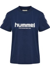 T-Shirt Hummel "HMLLEGACY 2.0 W T-SHIRT S/S", Damen, Gr. S, blau (marineblaus), Obermaterial: 100% Baumwolle, Rundhals, Shirts T-Shirt, sportlicher Stil, kurze &Auml;rmel, aus Baumwolle