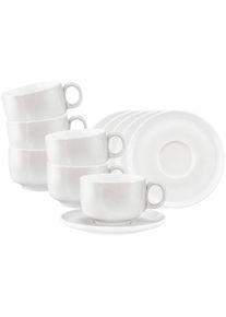 Tasse Seltmann Weiden "Milchkaffeetassen mit Untertassen Sento Home 350 ml 6er Set", wei&szlig; (aura wei&szlig;), B:16,2cm H:9,2cm &Oslash;:16,2cm, Porzellan, Trinkgef&auml;&szlig;e, Tasse, Sp&uuml;lmaschinengeeignet, Mikrowellengeeignet, Ofenfest, Salamandergeeignet, K&uuml;hlschrankgeeignet, Gefrierschrankgeeignet