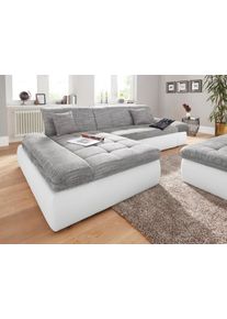 Ecksofa DOMO collection "MORIC Massiv - Belastbar bis 140 kgxSitz, 300x172 cm, XXL-Format", grau (wei&szlig;, grau), B:300cm H:80cm T:172cm, Kunstleder SOFTLUX / Struktur (90% Polyester, 10% Polyacryl), Sofas, Ecksofa, L-Form, 140kg Belastung/Sitz, Kunstleder SOFTLUX und Struktur