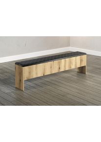 Polsterbank Inosign "Estepona", eiche, anthrazit, eiche, B:185cm H:54cm T:30cm, FSC-zertifizierter Holzwerkstoff, Kunstleder, Sitzb&auml;nke, Polsterbank, Aufklappbare Bettbank - Polsterung in Anthrazit mit Rautensteppung