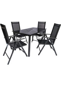 Garten-Essgruppe Vcm "5 tlg. Alu Gartenset Sitzgruppe Tisch St&uuml;hle 140SW", schwarz (anthrazit), B:140cm T:80cm, Obermaterial: 100% Metall MT., Sitzm&ouml;bel-Sets, Garten-Essgruppe