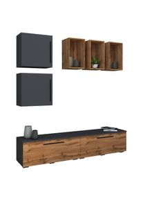 Wohnzimmertisch Vcm "Schrankwand Wohnzimmer Anbauwand Wohnwand Arila L", braun (anthrazit, honig, eiche), B:190cm T:40cm, Sideboards, Wohnzimmertisch