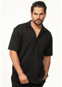 Kurzarmhemd Carisma "im Summer-Look mit Strukturmuster Regular-Fit", Herren, Gr. XL, US, schwarz, Obermaterial: 95% Polyester PES. 5% Elasthan EL., Hemden Kurzarmhemd, Herren Kurzarm Strick Polo-Hemd T-Shirt