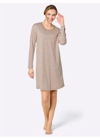 w&auml;schepur Sleepshirt W&Auml;SCHEPUR "Sleepshirt", Damen, Gr. 52/54, Normalgr&ouml;&szlig;en, beige (camel, wei&szlig;), 50% Baumwolle, 50% Modal, gemustert, gestreift, mehrfarbig, Kleider Sleepshirt