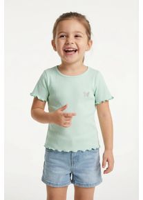 T-Shirt Blue Seven, M&auml;dchen, Gr. 122, hl t&uuml;rkis, Feinripp, Obermaterial: 95% Baumwolle, 5% Elasthan, unifarben, Basic normal, Rundhals, gewellter Abschluss, Shirts T-Shirt