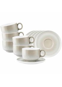 Tasse Seltmann Weiden "Milchkaffeetassen mit Untertassen Sento Home 350 ml 6er Set", beige (aura cream), B:16,2cm H:9,2cm &Oslash;:16,2cm, Porzellan, Trinkgef&auml;&szlig;e, Tasse, Sp&uuml;lmaschinengeeignet, Mikrowellengeeignet, Ofenfest, Salamandergeeignet, K&uuml;hlschrankgeeignet, Gefrierschrankgeeignet