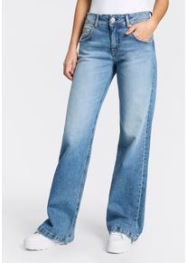 Straight-Jeans Herrlicher "Edna Denim", Damen, Gr. 29, L&auml;nge 32, blau (light blau), Denim/Jeans, Obermaterial: 99% Baumwolle, 1% Elasthan, straight fit lang, Jeans Straight-Jeans, unten leicht ausgestellt, High Waist