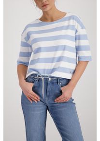Sweatshirt monari "Sweatshirt Basic Ringel", Damen, Gr. 38, hellblau ger, Web, Obermaterial: 70% Baumwolle, 30% Polyester, gestreift, regular fit taillenbedeckt, Rundhals, eingesetzt abgesteppte Kante, Sweatshirts Sweatshirt, Regular fit mit Streifen