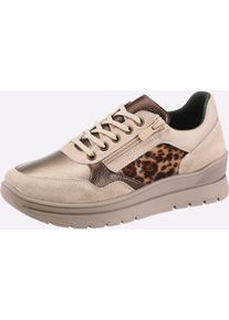 Sneaker Heine, Damen, Gr. 37, beige (stein, leo, metallicfarben), Leder, Textil, Veloursleder, Schuhe Sneaker